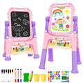 Kids Art Easel with Double-Sided Boards, Adjustable Height & Accessories - Pink
