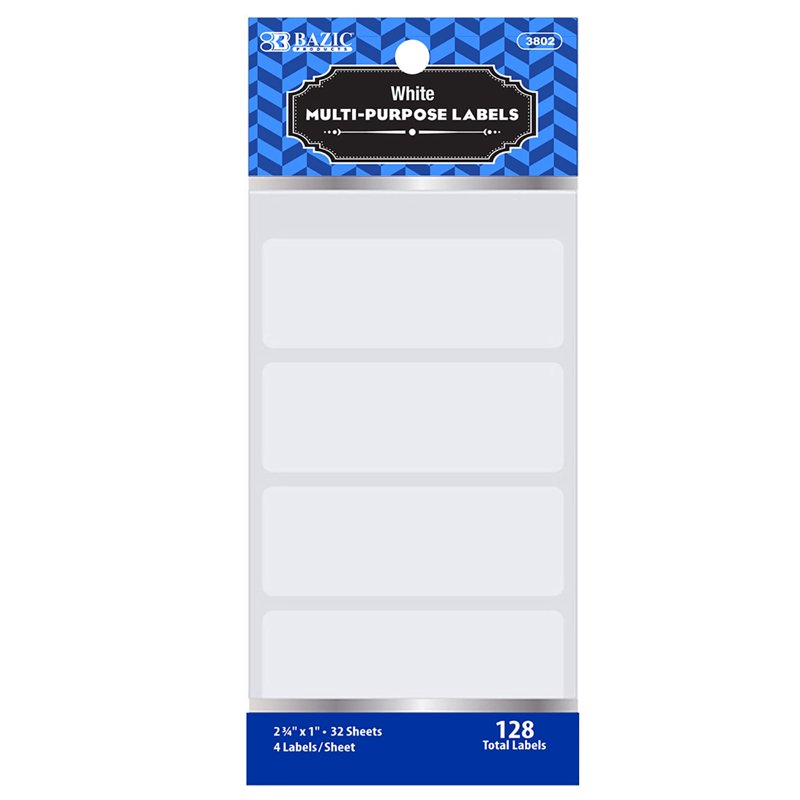Multipurpose Label Sheets - 2.75 x 1 Inch White Peel & Stick Labels, 128 Pack