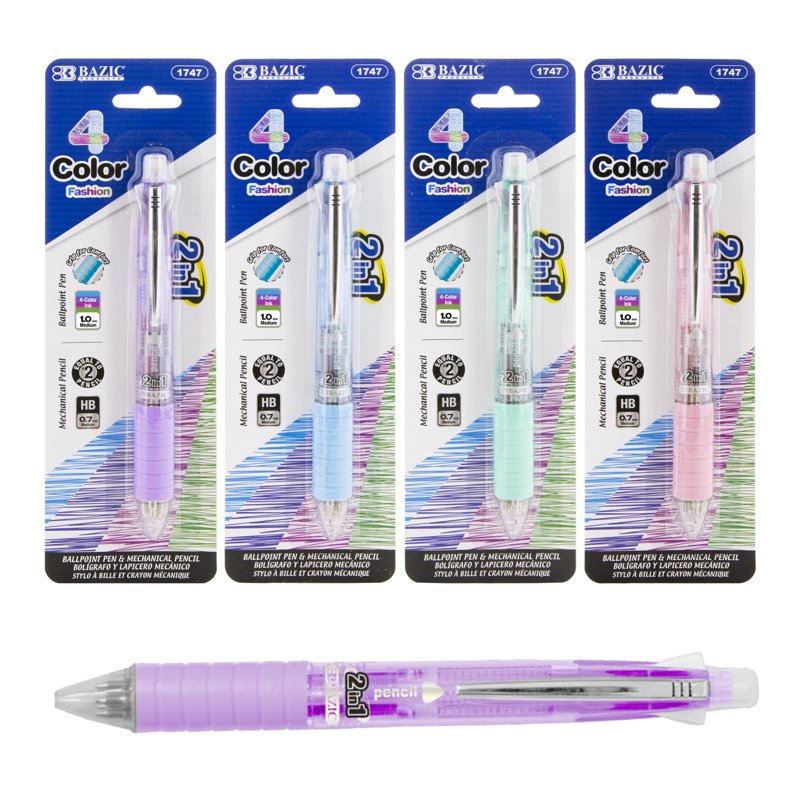2-in-1 Mechanical Pencil & 4-Color Pen Set - Refillable, Cushioned Grip