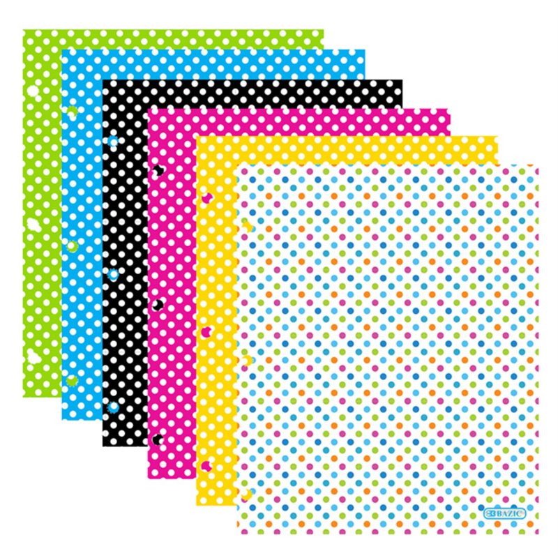 Polka Dot 2-Pocket Paper Folder 6-Pack - Document Organizer for Office & School