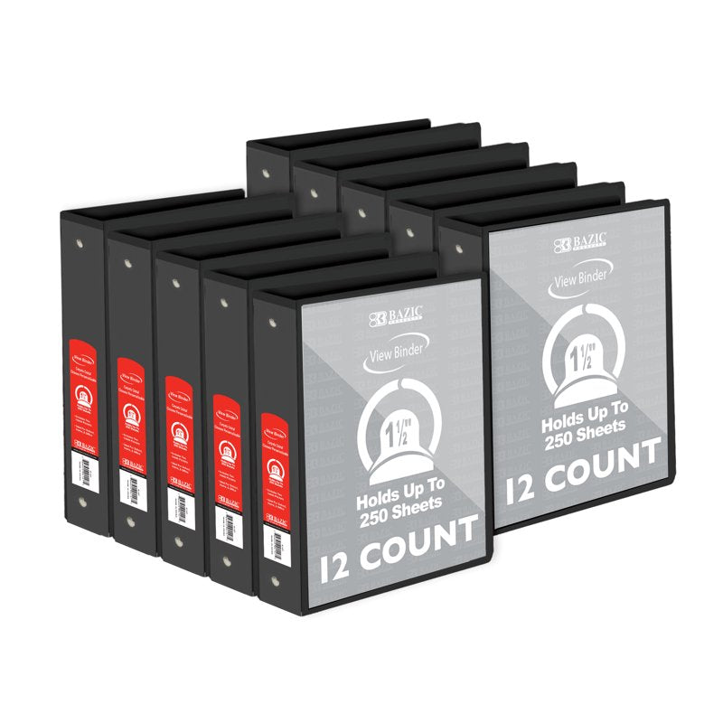 3-Ring View Binder 1.5 Inch - Black, Holds 250 Sheets, Durable Poly Cover