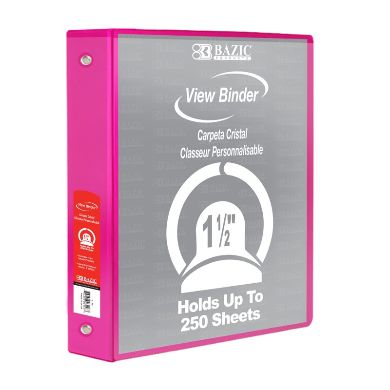 3-Ring View Binder with Round Rings - 1.5 Inch Capacity, Multiple Colors