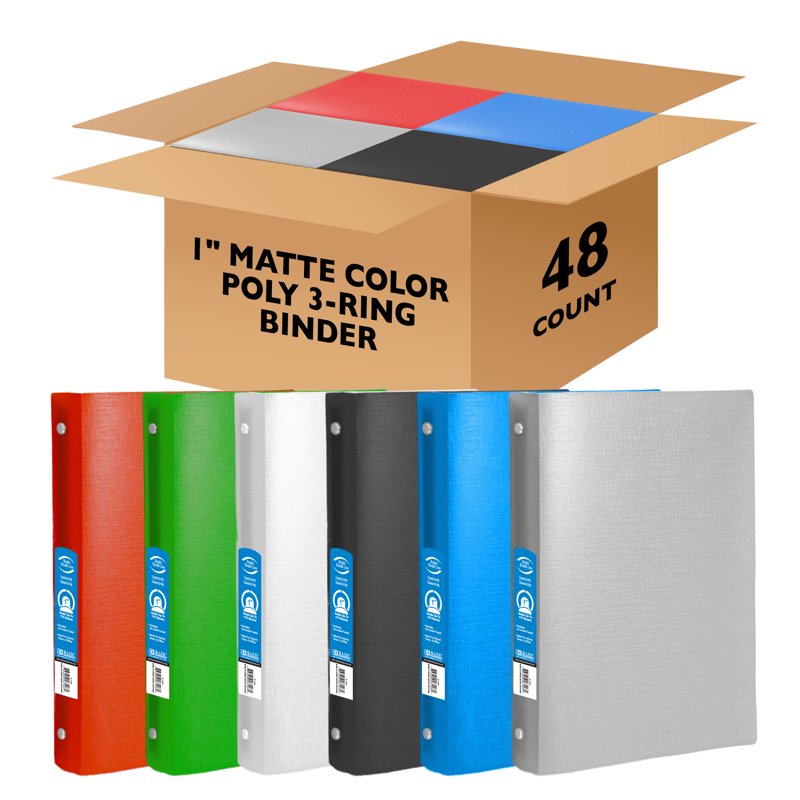 3 Ring Binders 1 Inch Assorted Colors Pack of 48 Office & School Supplies