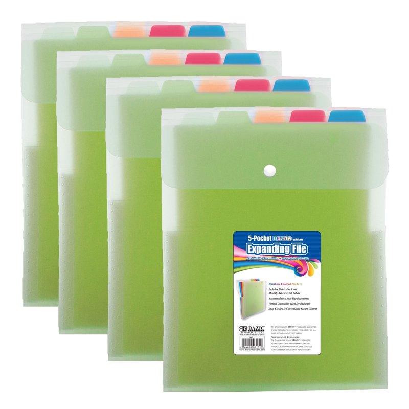 BAZIC 4-Pack 5-Pocket Poly Expanding File - Letter Size