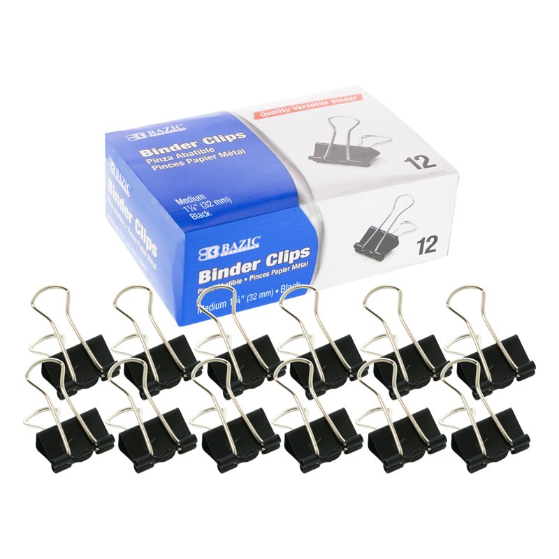 Medium Binder Clips 1 1/4 Inch Black Office Clips for Paper & Organization