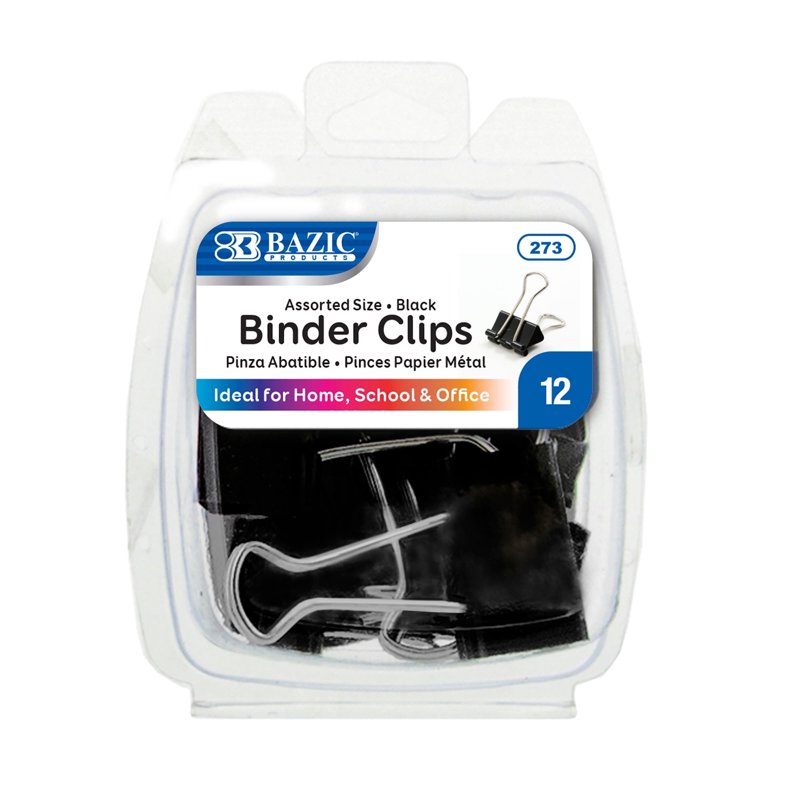 Assorted Size Black Binder Clips - Multi-Size Paper Clips for Office and School, 12 Pack