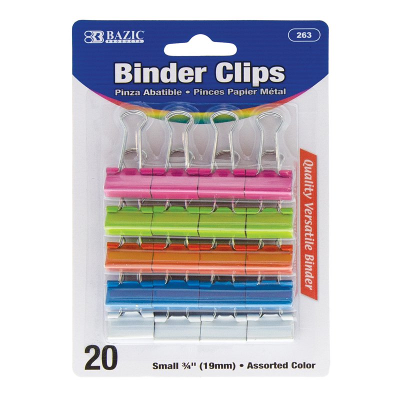 Multi-Color Small Binder Clips 3/4 Inch (19mm) Paper Clamps for Office & School - 20/Pack