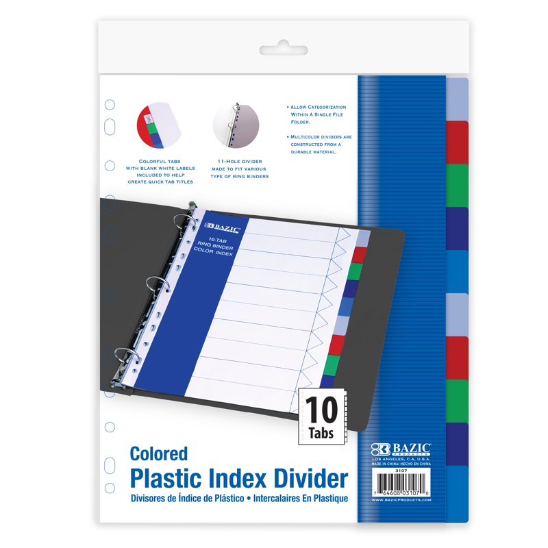 10-Color Binder Dividers with Tabs - 11-Hole Index Tabs, Multi Pack