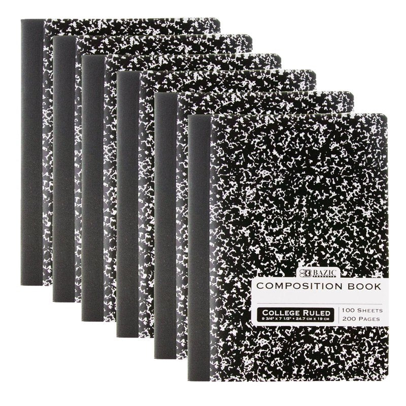 Black Marble Composition Notebook - College Ruled, 100 Sheets, 6 Pack