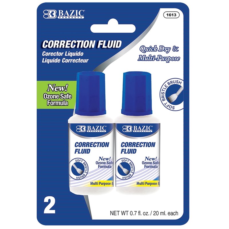 Bazic Correction Fluid 0.7 fl oz (2 Count) White, Brush Applicator - 24 Pack