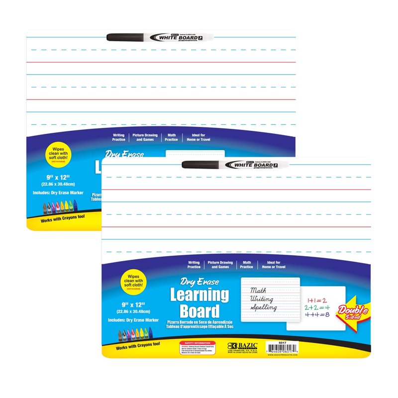 2-Pack Bazic Dry Erase Double-Sided Whiteboard with Marker