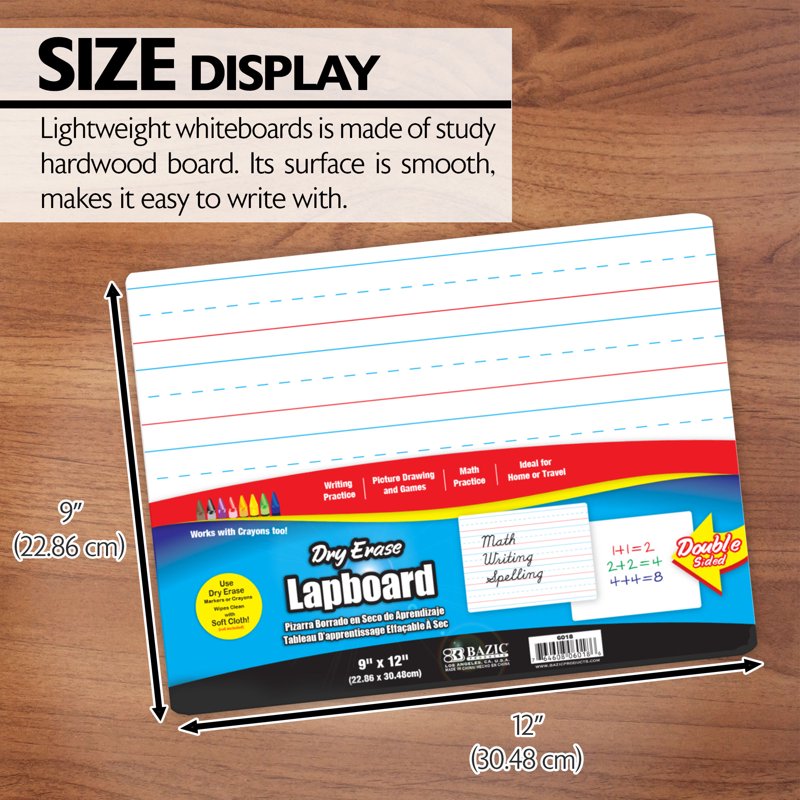 Dry Erase Lap Board 9x12 Inches Double-Sided Classroom & Office Use
