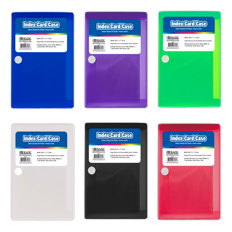 Index Card Organizer Case with 5-Tab Dividers - Holds 100 Cards - 6-Pack