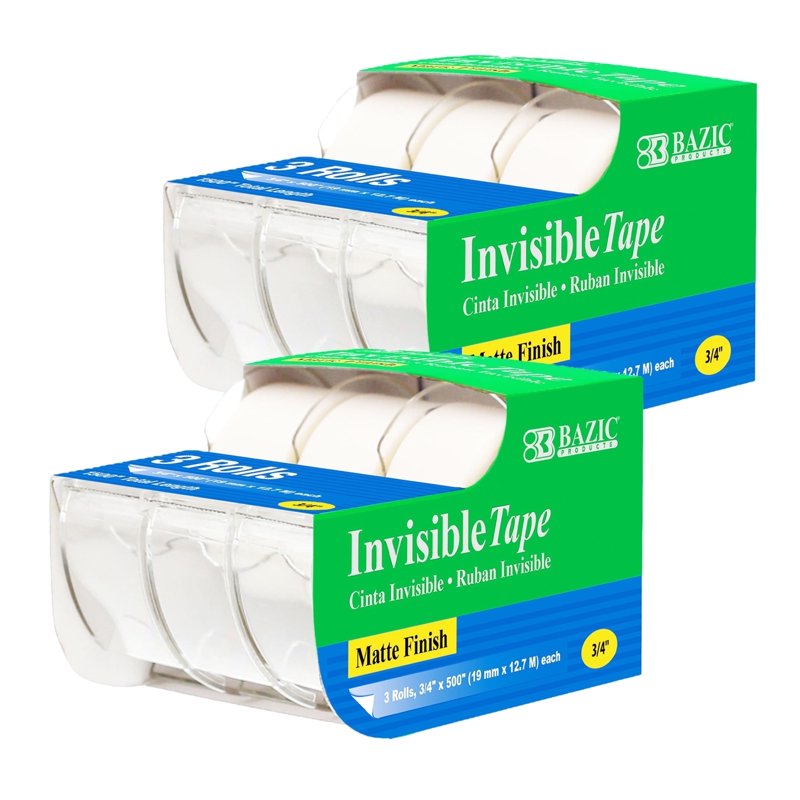 BAZIC Invisible Tape w/ Dispenser 3/4" X 500", Matte Finish, (3/Pack), 2-Packs