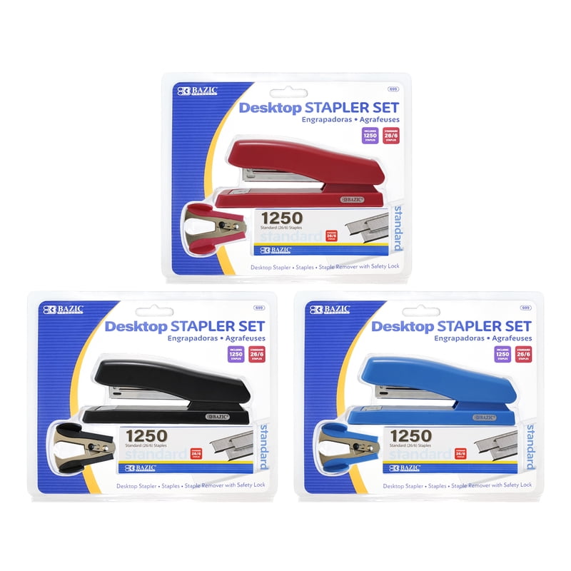BAZIC 12-Pack Desktop Stapler Set with 1250 Staples & Remover