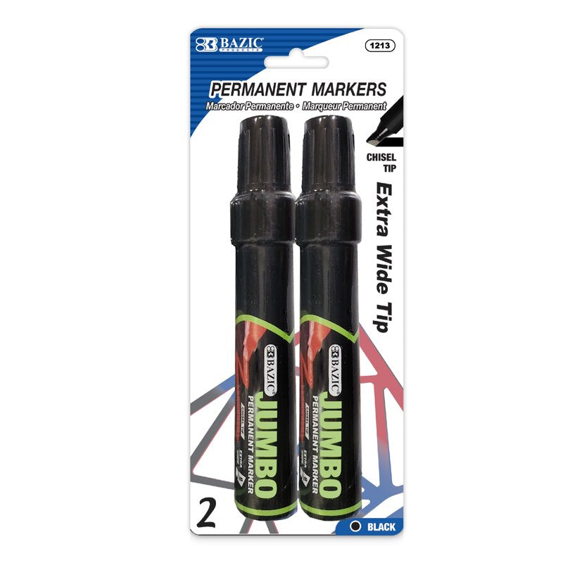 Jumbo Chisel Tip Permanent Markers - Waterproof & Fade-Resistant Black Markers (2 Pack)