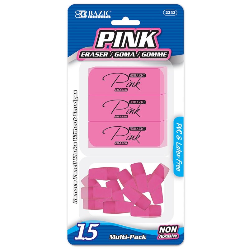 Pink Erasers & Pencil Top Caps Set - Latex-Free Classroom Supplies