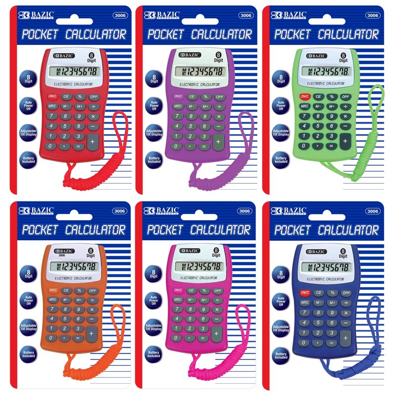 8-Digit Pocket Calculator with Neck String - Office & School Use
