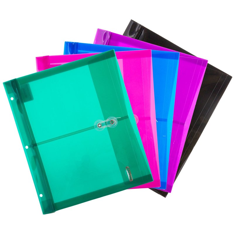 Poly Envelope Binder Pockets with 3-Hole Punch, Clear Document Folders 5-Pack