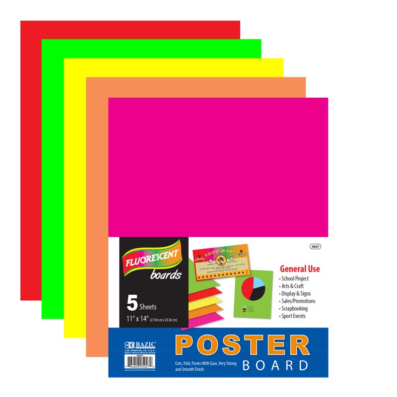 Neon Poster Board 11x14 Inch Assorted Colors 5 Pack - Vibrant Display Boards