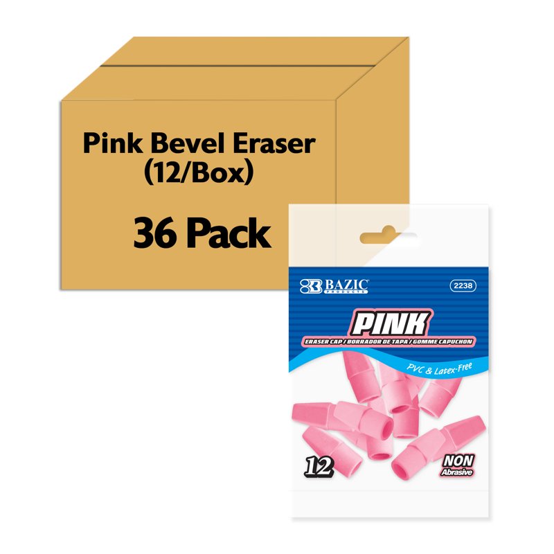 Pink Pencil Top Eraser Caps Latex-Free PVC-Free 12 Pack for Standard Pencils