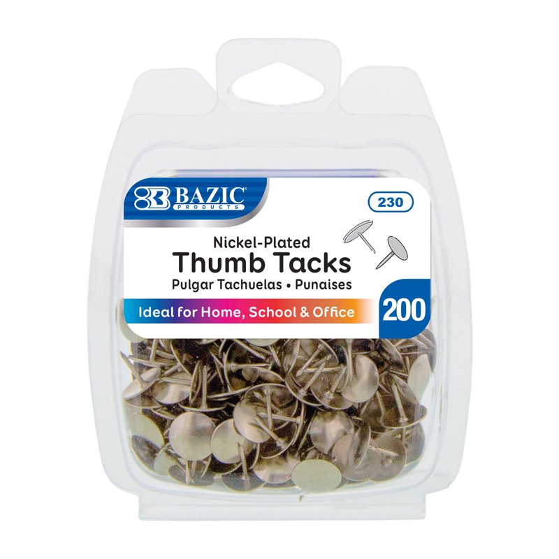 Nickel Silver Thumb Tacks 200 Count for Bulletin Boards & Crafts