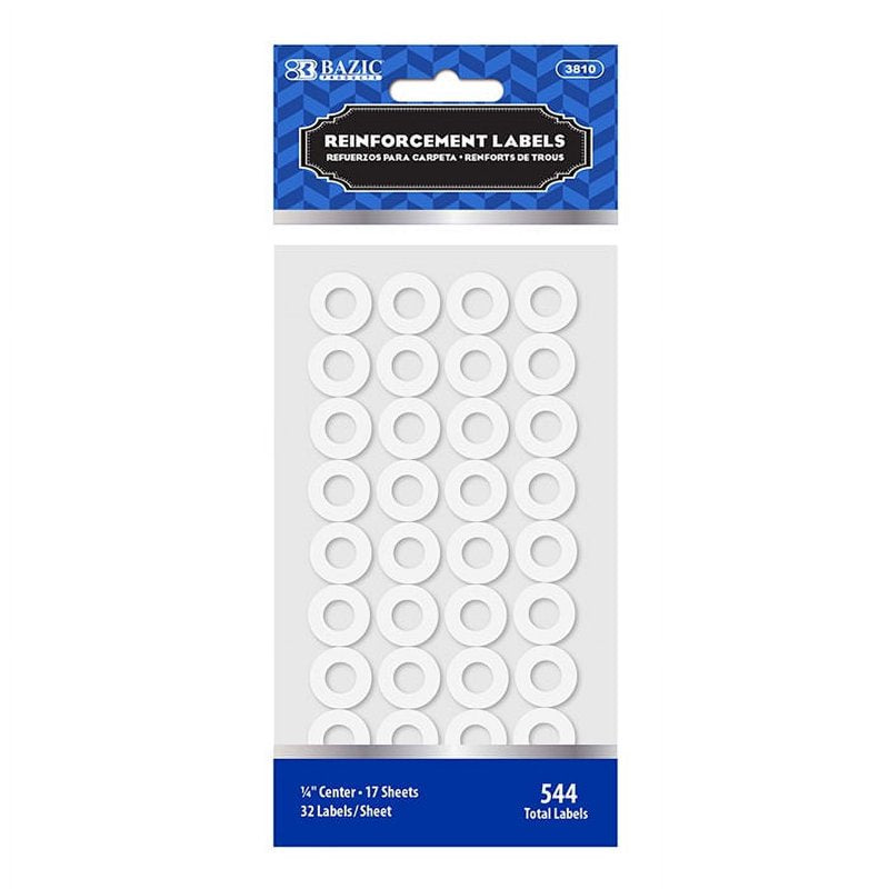 Reinforcement Labels for Punched Holes - 1/4 Inch Rings, Pack of 544