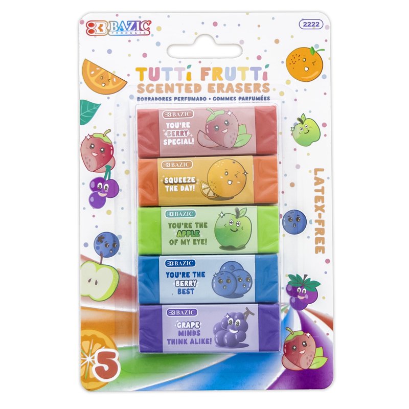 Scented Erasers 5 Pack - Latex-Free Assorted Fruity Scents for Drawing & School