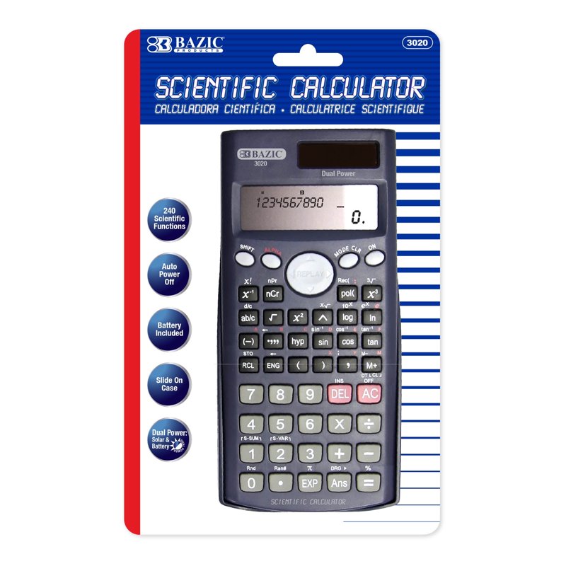 Scientific Calculator with Slide-On Case - 240 Functions, Multiple Sizes