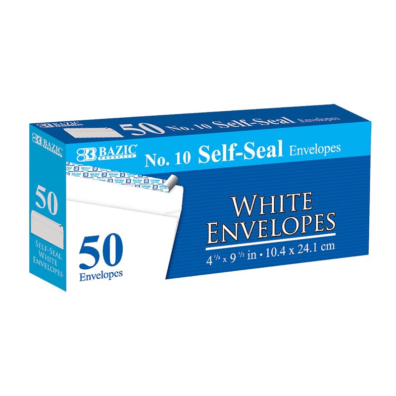 Self Seal White Envelopes 4 1/8 x 9 1/2 Inch #10 Mailing Envelopes, Pack of 50