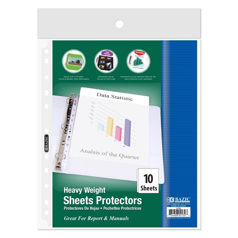 Heavyweight Sheet Protectors for 11-Hole Binders - Clear Plastic Sleeves (10 Pack)