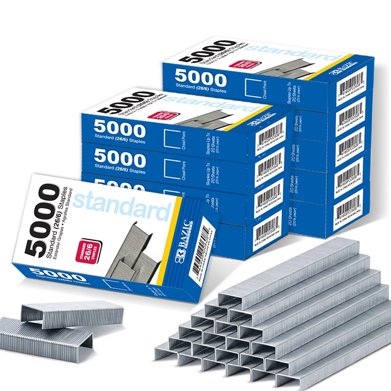 Staples Bulk Pack for Office & School Use - Silver 26/6, 5000-Count
