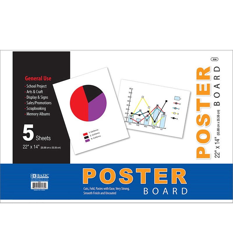 White Poster Board Sheets 22 x 14 Inches - Pack of 3 for School Projects & Displays