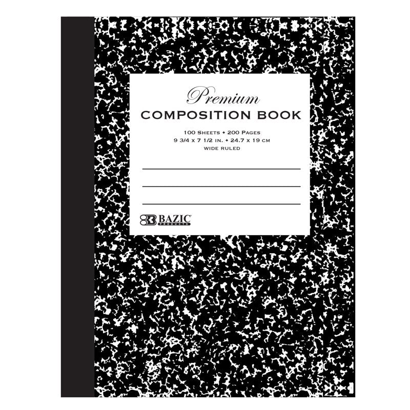 Black Marble Composition Notebook - Wide-Ruled, 100 Sheets, School & Office Use