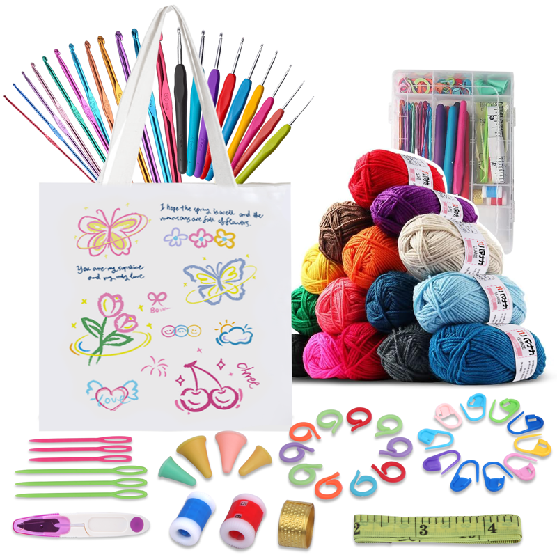 Crochet Kit for Beginners Adults 73PCS with Yarn & Tote Bag - DIY Craft Set