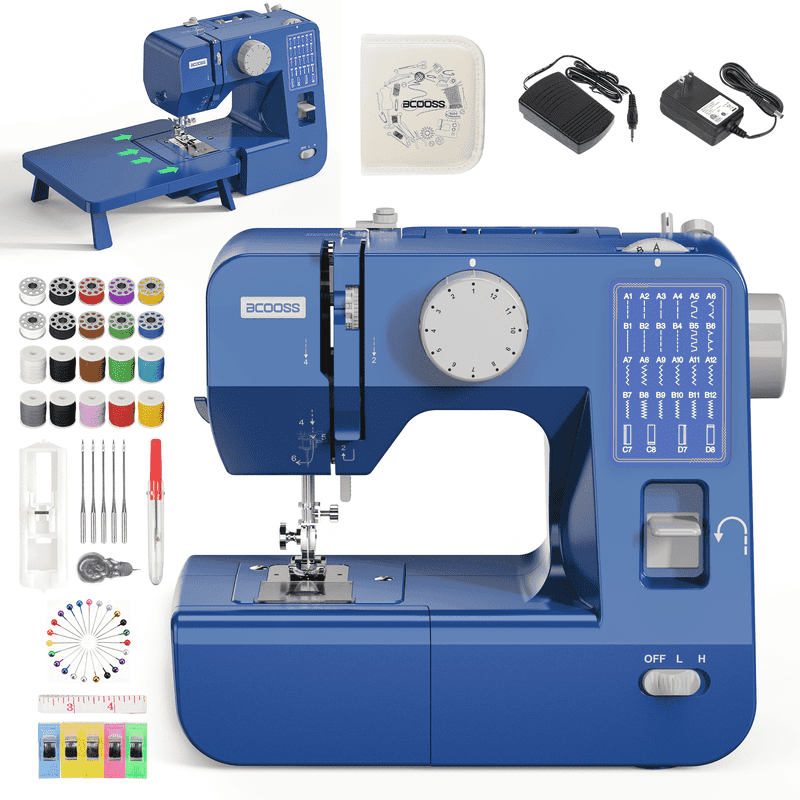 Portable Sewing Machine for Beginners with 28 Stitches and Extension Table - Blue