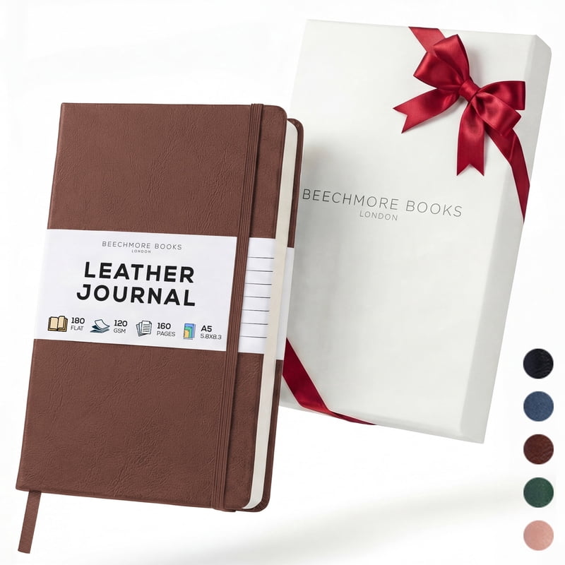 A5 Linen-Like Leather Journal Notebook with 160 Pages, Gift Box Included