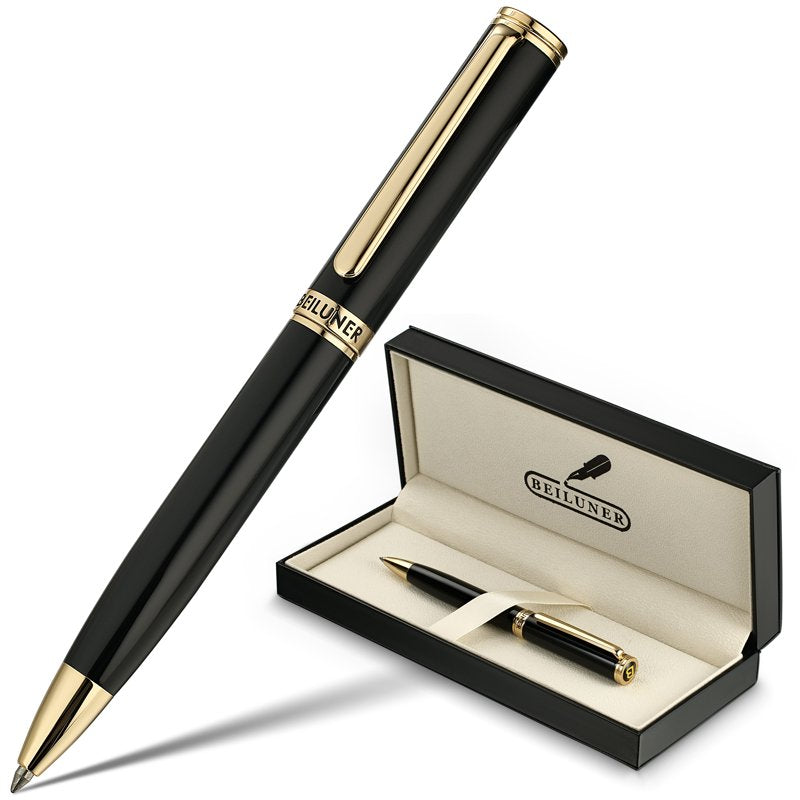 Luxury Gel Pen Set with Gold Trim in Leather Box - Executive Office Writing Gift