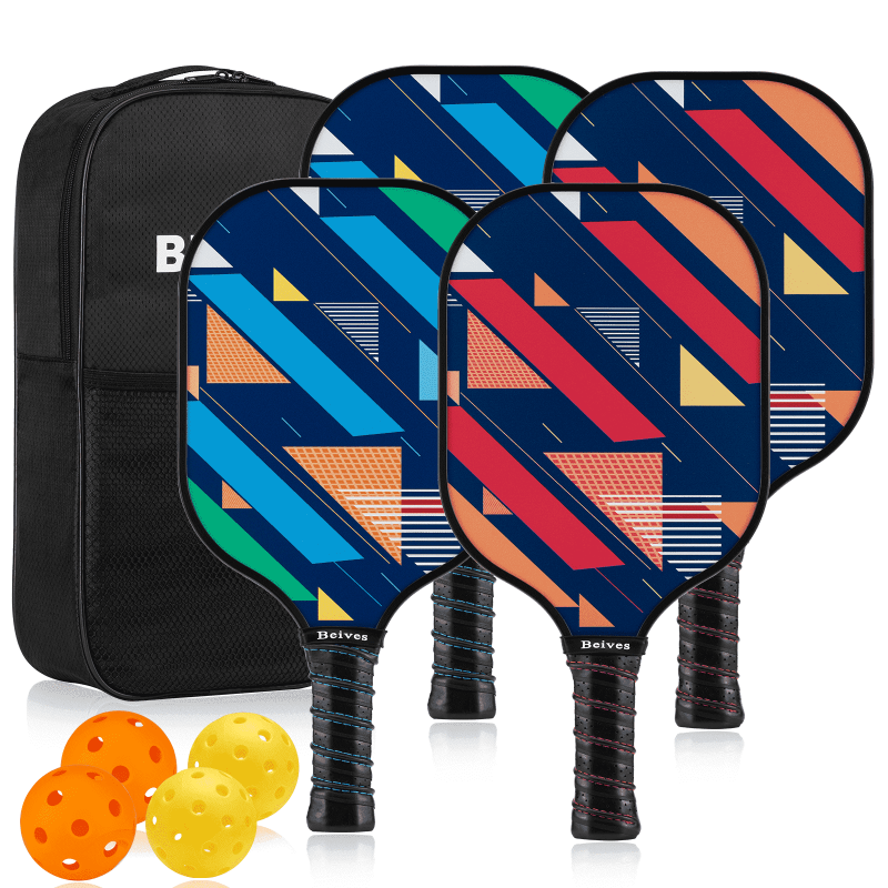 BEIVES Red 4-Paddle Pickleball Set with Balls & Carry Case - Fiberglass Paddles