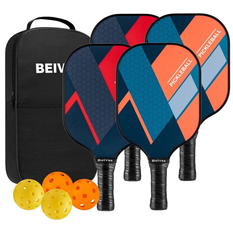 BEIVES Orange Variation 4-Player Pickleball Paddle Set with 4 Balls & Carry Bag