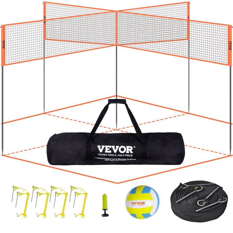 Adjustable Volleyball & Badminton Net Set with Ball, Pump & Carry Bag for Kids & Adults