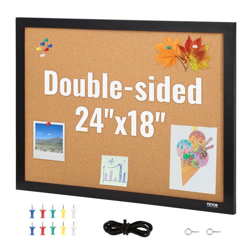 Double-Sided Cork Bulletin Board Wall Mount Notice Board Office Home School with Frame