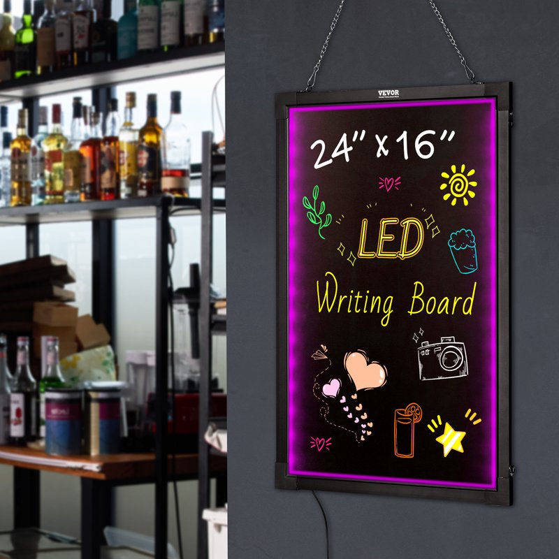 LED Message Writing Board 24x16 Inch Illuminated Erasable Chalkboard
