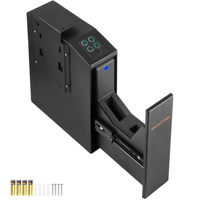 Mounted Gun Safe with Fingerprint, Key & Password Access – Compact Pistol Safe for Home & Bedside