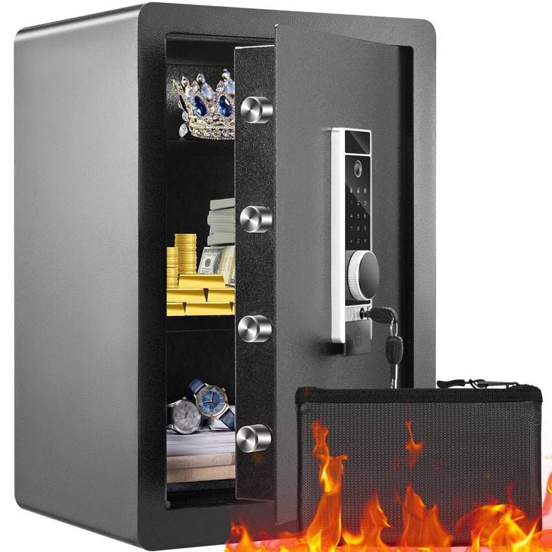 Security Safe Box 2.2 Cu Ft with Fingerprint & Digital Lock, Fireproof Steel Safe