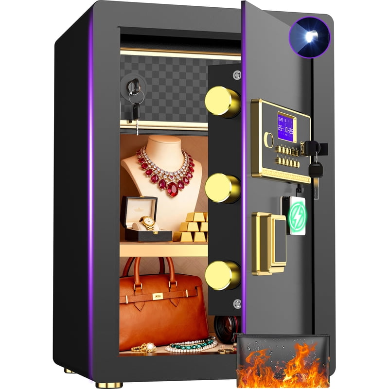Large Fireproof Waterproof Home Safe with Digital Lock and Removable Shelf