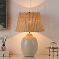 Cream Reactive Ceramic Table Lamp with Rattan Shade - 18 Inch