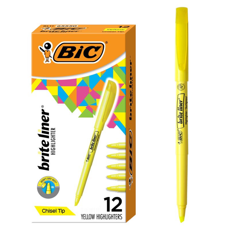 Yellow Highlighters Set with Chisel Tip - 12 Pack Office & School Supplies