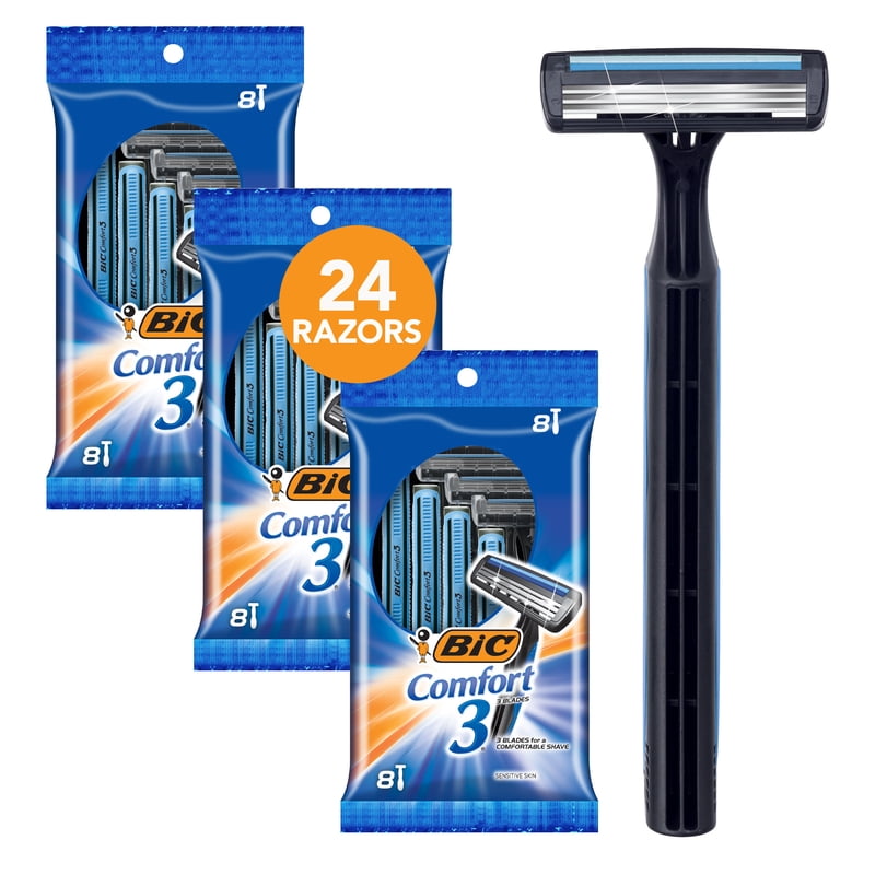 Disposable Men's Razors Set with 3 Blades, Lubricating Strip & Vitamin E - 24 Count