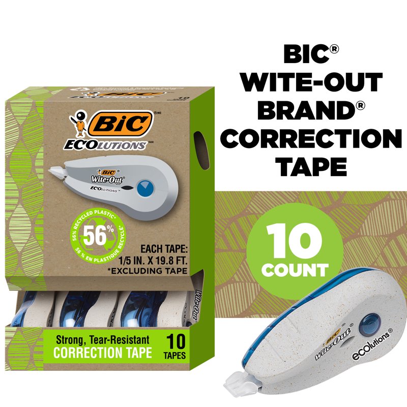 Correction Tape Dispensers 10-Pack - Instant Dry, Recycled Plastic